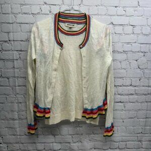 Boden linen two piece Cream Cardigan & top with Multicolor Trim size M